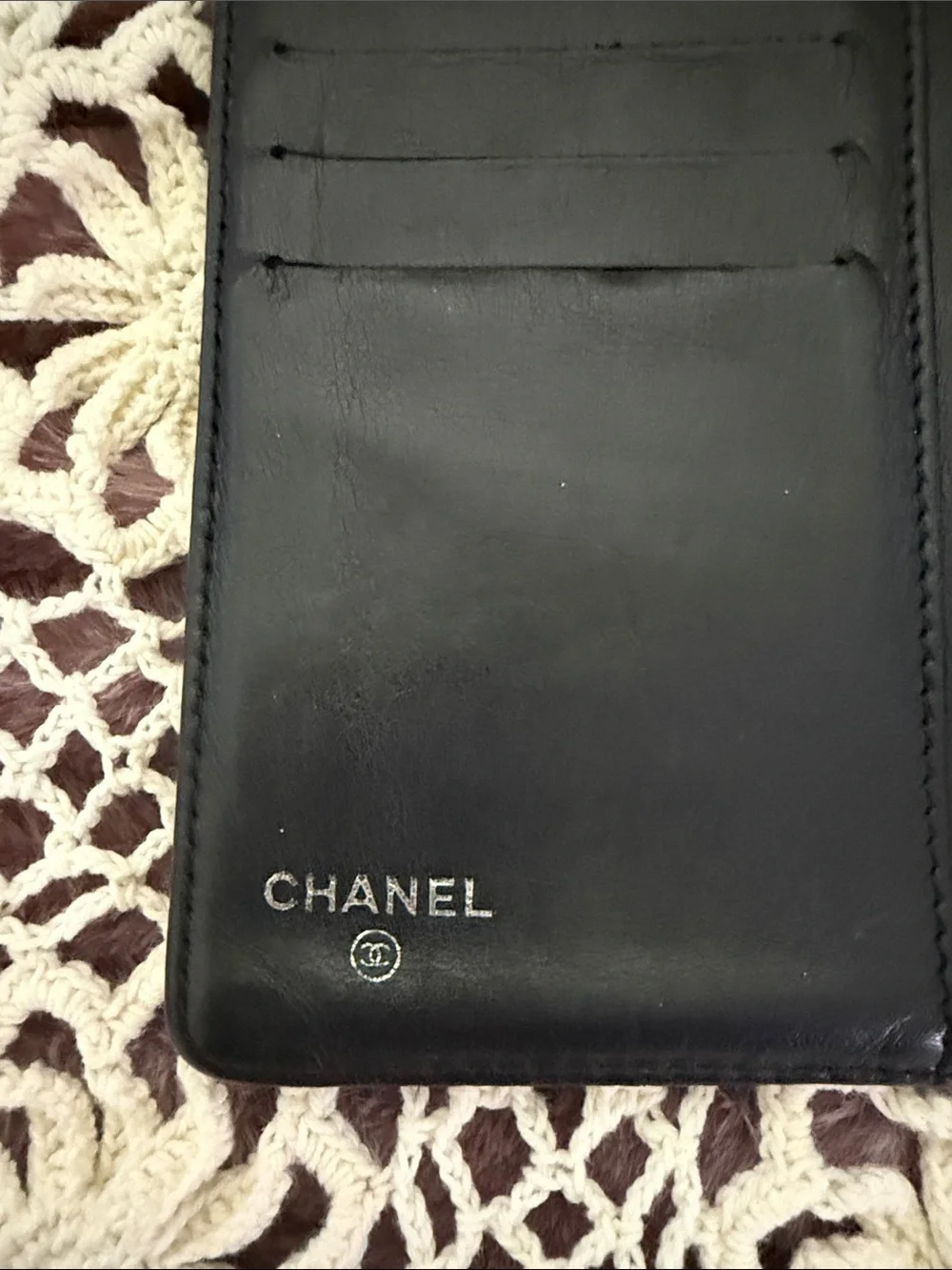 CHANEL Black Patent Leather Wallet with Multicolor Camellia Appliqués